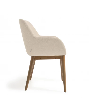Konna chair in beige with solid ash wood legs in a dark finish