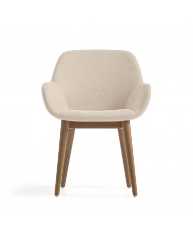 Konna chair in beige with solid ash wood legs in a dark finish