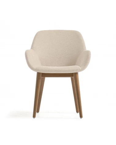 Konna chair in beige with solid ash wood legs in a dark finish