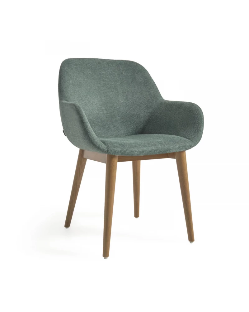 Konna chair in green with solid ash wood legs in a dark finish