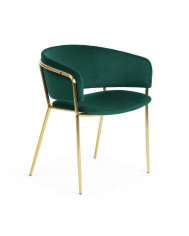 Runnie green velvet chair with steel legs and gold finish