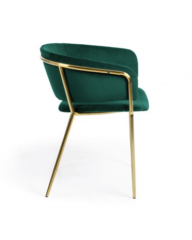 Runnie green velvet chair with steel legs and gold finish