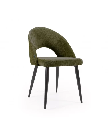 Green chenille Mael chair with steel legs with black finish