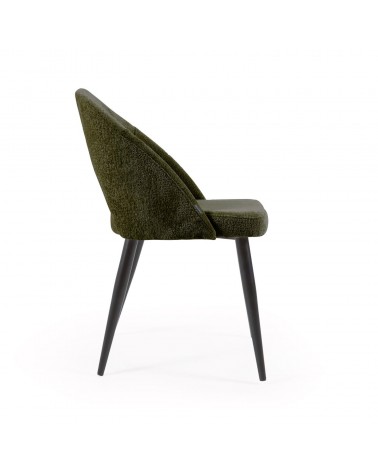 Green chenille Mael chair with steel legs with black finish