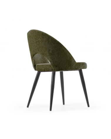 Green chenille Mael chair with steel legs with black finish