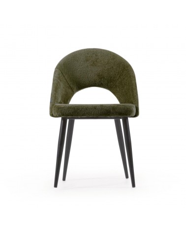 Green chenille Mael chair with steel legs with black finish