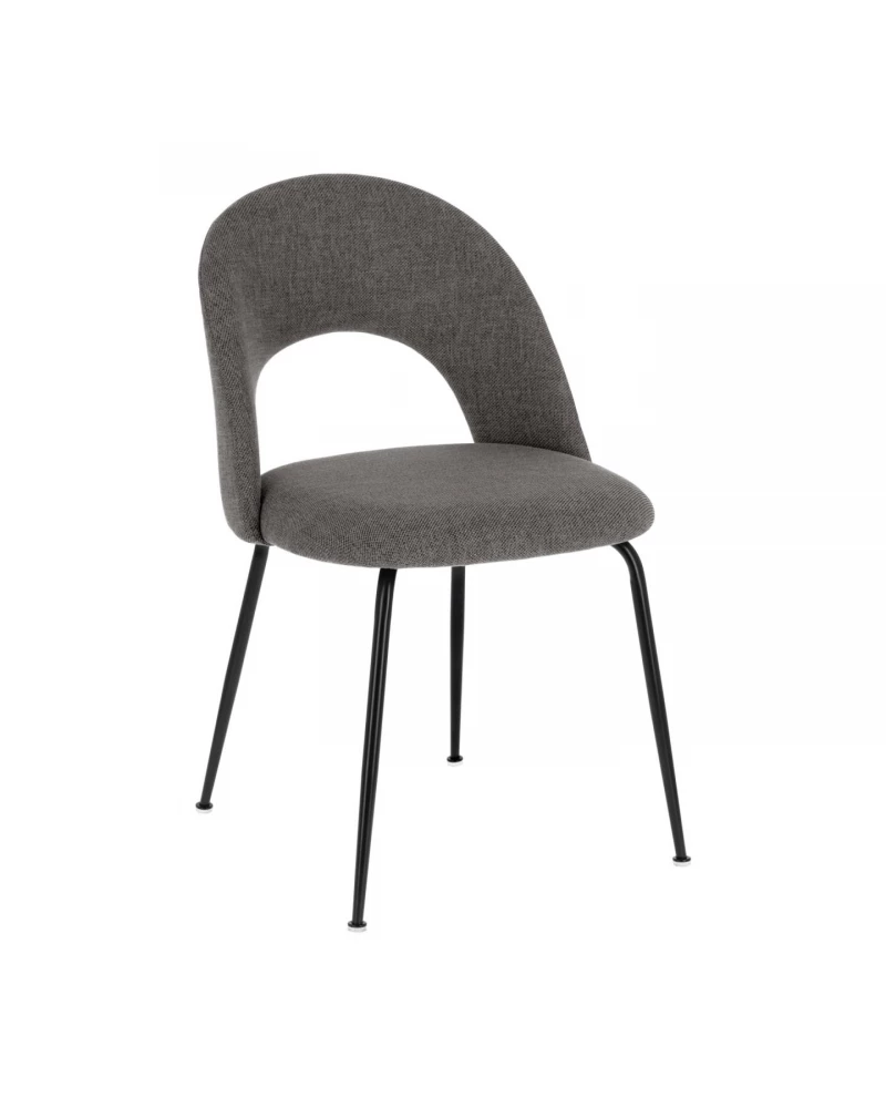 Mahalia dining chair in dark grey with steel legs, with a black painted finish.