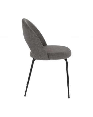 Mahalia dining chair in dark grey with steel legs, with a black painted finish.