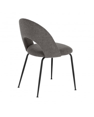 Mahalia dining chair in dark grey with steel legs, with a black painted finish.