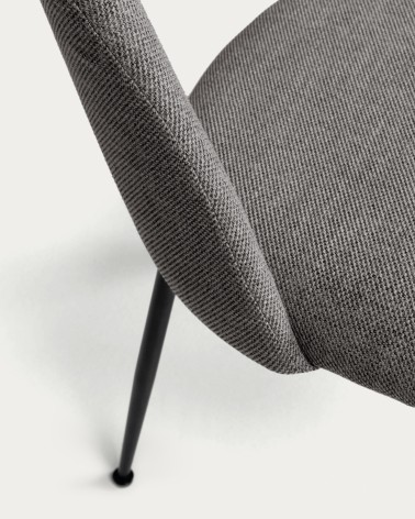 Mahalia dining chair in dark grey with steel legs, with a black painted finish.