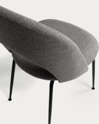 Mahalia dining chair in dark grey with steel legs, with a black painted finish.