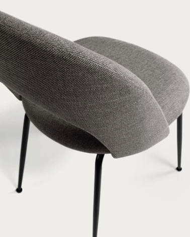 Mahalia dining chair in dark grey with steel legs, with a black painted finish.