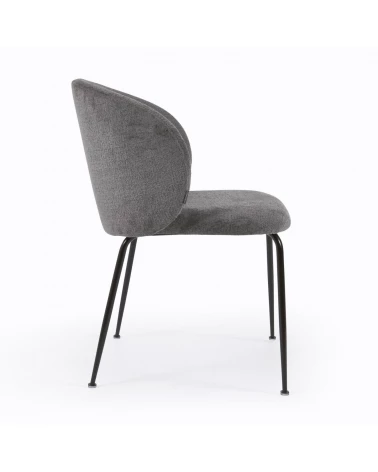 Minna chenille chair in grey with steel legs in a black finish