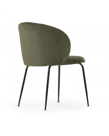 Minna chenille chair in green with steel legs in a black finish