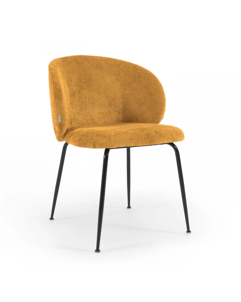 Mustard chenille Minna chair with steel legs with black finish