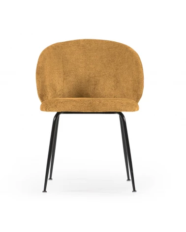 Mustard chenille Minna chair with steel legs with black finish
