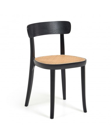 Romane chair in solid beech with black finish, ash veneer and rattan