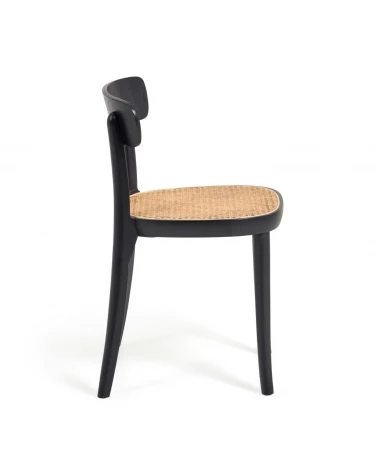 Romane chair in solid beech with black finish, ash veneer and rattan