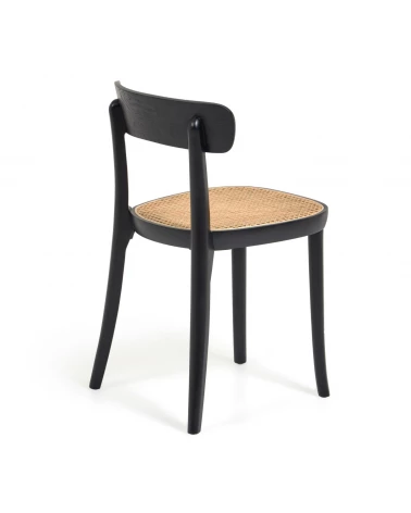 Romane chair in solid beech with black finish, ash veneer and rattan
