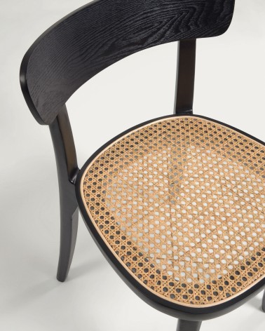 Romane chair in solid beech with black finish, ash veneer and rattan