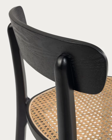 Romane chair in solid beech with black finish, ash veneer and rattan