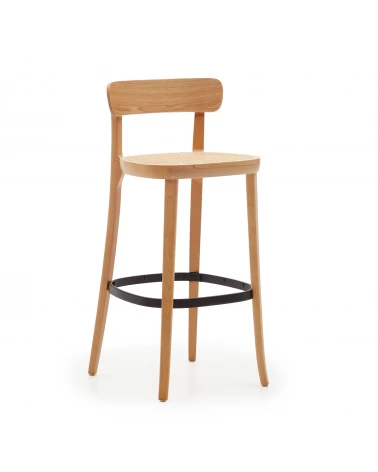 Romane stool beechwood stool with a natural finish, ash wood veneer and ratan seat 75 cm