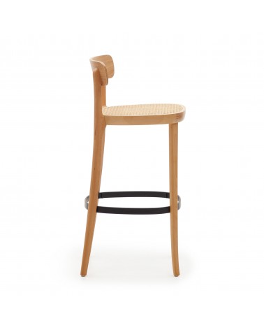 Romane stool beechwood stool with a natural finish, ash wood veneer and ratan seat 75 cm