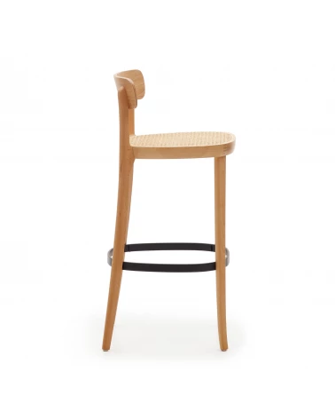 Romane stool beechwood stool with a natural finish, ash wood veneer and ratan seat 75 cm