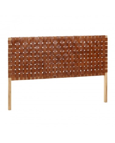 Calixta solid teak wood and leather headboard, for 150 cm beds