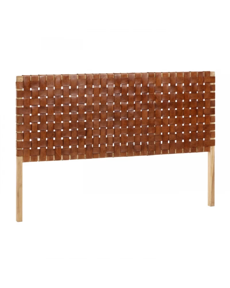 Calixta solid teak wood and leather headboard, for 150 cm beds