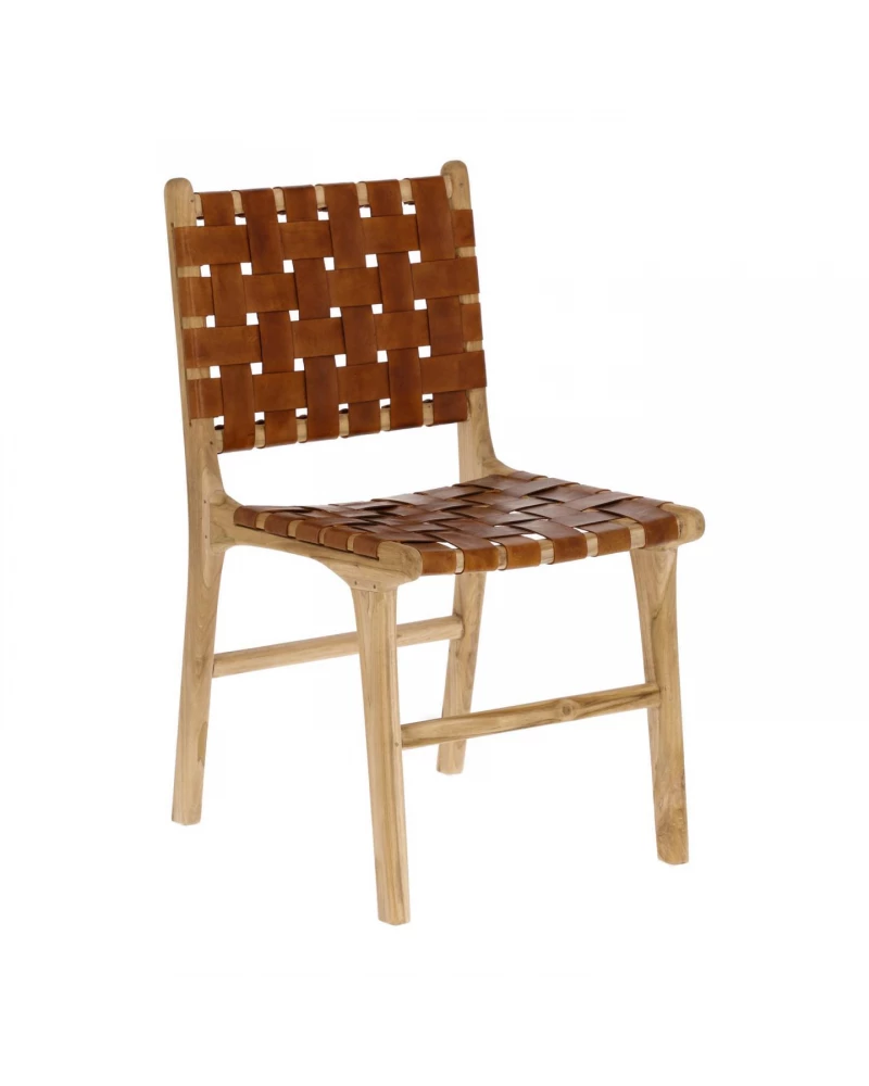 Calixta chair in leather and solid teak