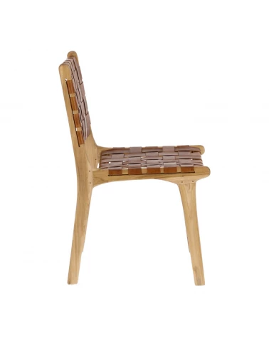 Calixta chair in leather and solid teak