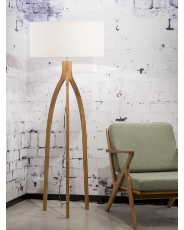 Stojaca lampa s  ľanovým tienidlom a bambusovými nohami Good&Mojo LAAV 82