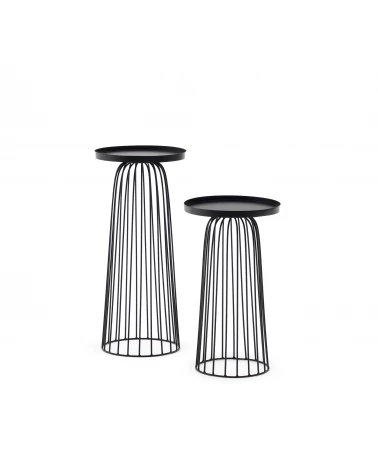Dilva set of 2 metal side tables with painted matte black finish, Ă 36 cm