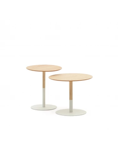 Watse set of 2 side tables in oak wood veneer and matte white metal, Ă 40 cm/Ă 48 cm