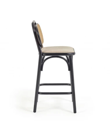 Doriane 65 cm height solid elm stool with black lacquer finish and upholstered seat