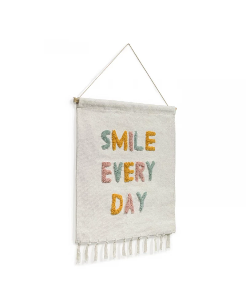 Adelina smile every day wall tapestry, white and multicolour 52 x 60 cm