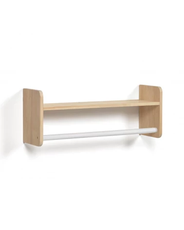 Florentina shelf with hangers in solid natural pine and white MDF 52.5 cm FSC MIX Credit