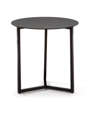 Black Raeam side table made with tempered glass and steel in black finish Ă 50 cm