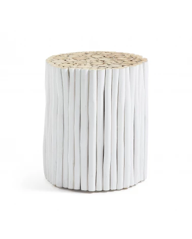 Filip solid teak with white finish side table, Ă 35 cm