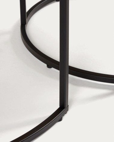 Yoana set of 2 nesting side tables with oak wood veneer & black metal, Ă 80 cm / Ă 50 cm