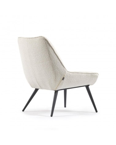 Marlina white fleece armchair with steel legs with black painted finish