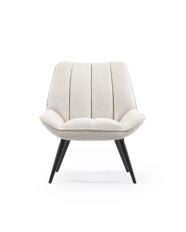 Marlina white fleece armchair with steel legs with black painted finish