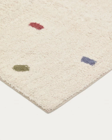 Epifania rug, 100% white cotton with multicolour dots, 90 x 150 cm