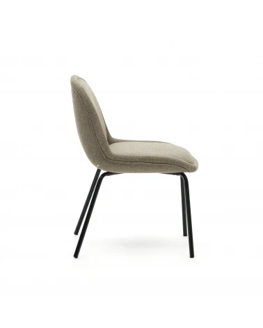Aimin chair in brown chenille and steel legs with a matte black painted finish