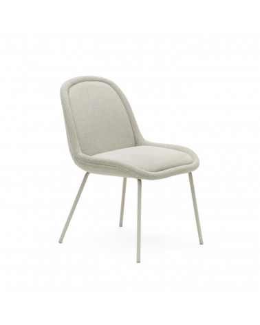 Aimin chair in beige chenille and steel legs with a matte beige painted finish