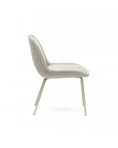 Aimin chair in beige chenille and steel legs with a matte beige painted finish