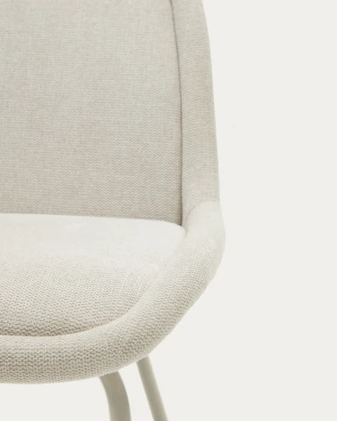 Aimin chair in beige chenille and steel legs with a matte beige painted finish