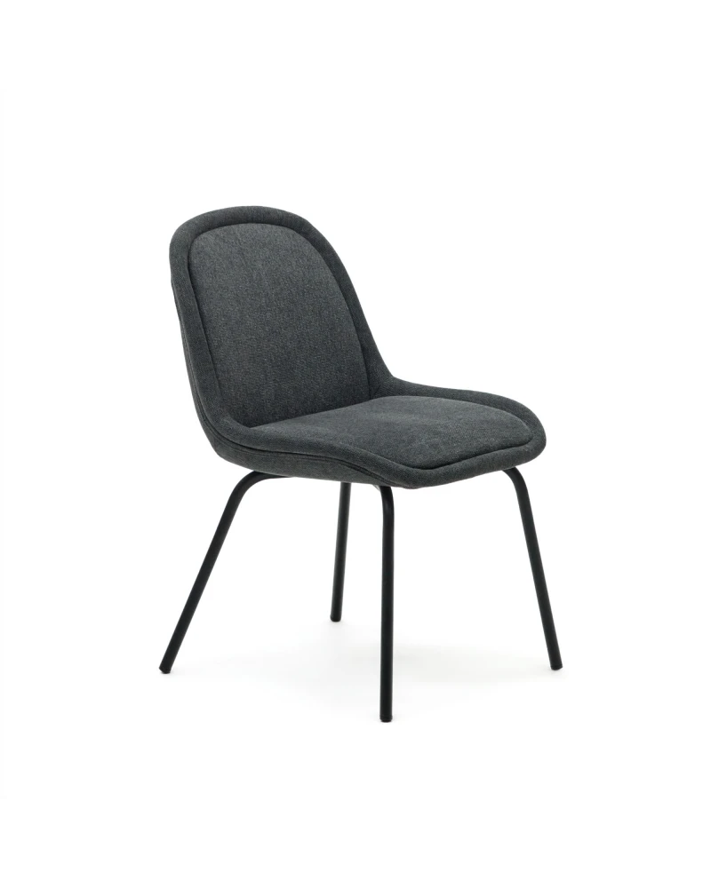 Aimin chair in grey chenille and steel legs with a matte black painted finish