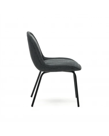 Aimin chair in grey chenille and steel legs with a matte black painted finish
